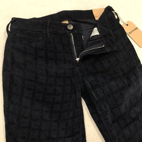 NWT TRUE RELIGION Halle Micro Corduroy Jean Women 28x30 Super Skinny Blue Check - Picture 4 of 16